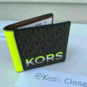 Michael Kors Mens Wallet Cooper Billfold Logo Faux Leather Brown